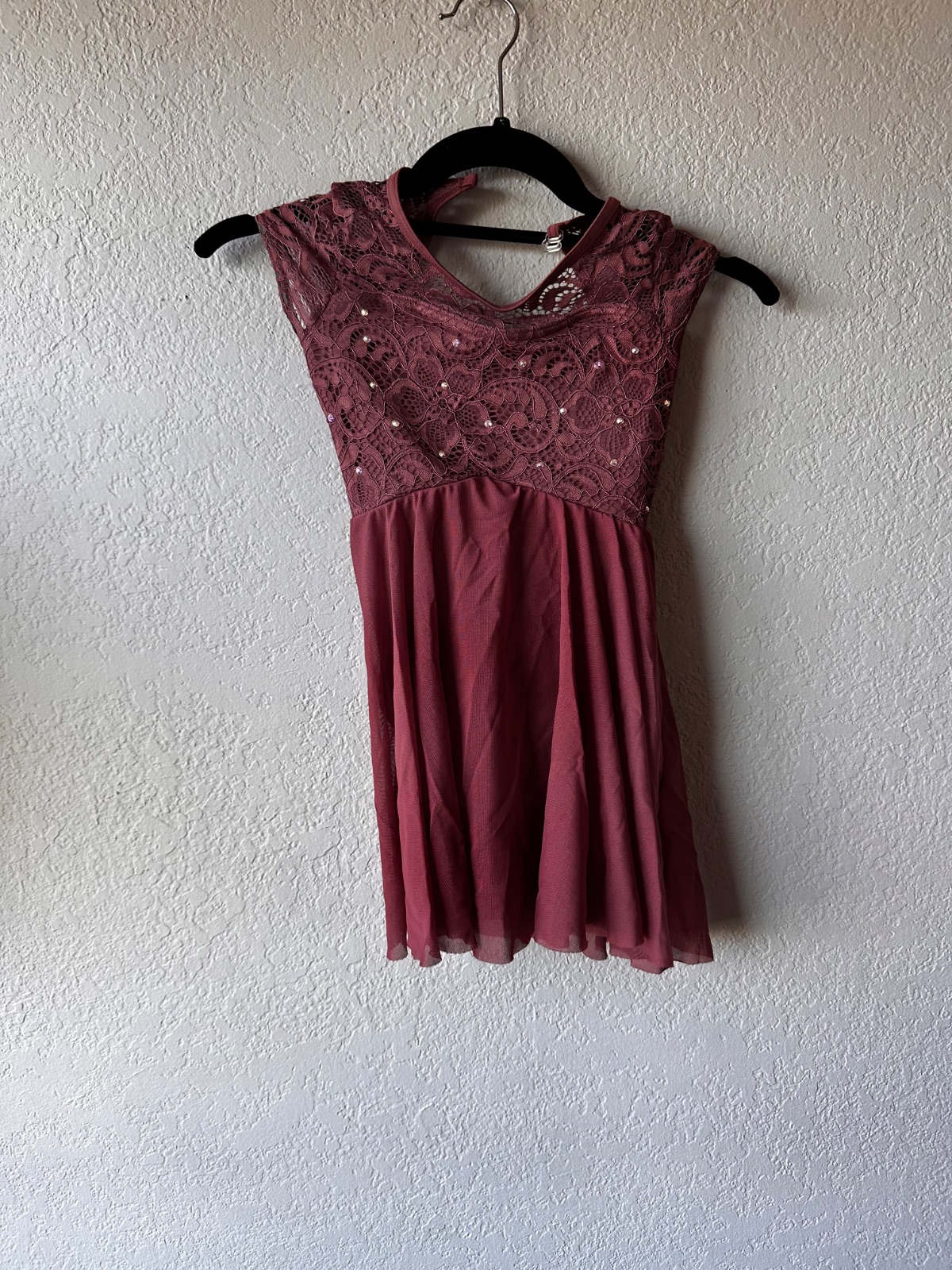 Burgundy Lace Sequin Dance Dress